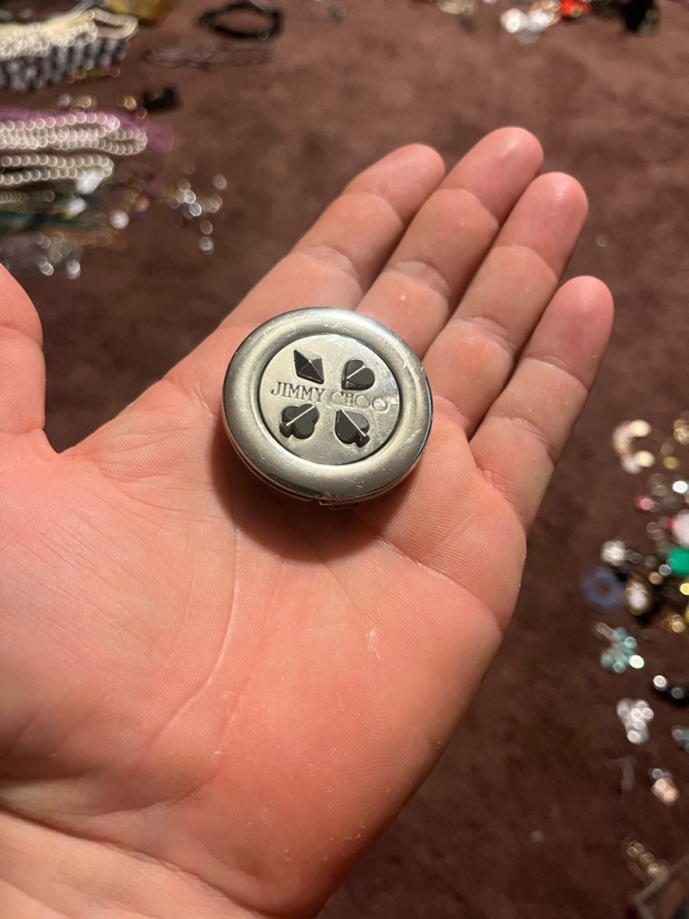 Jimmy Choo Silver Round Pocket bag holder